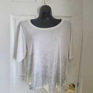 Calvin Klein White Scoop Neck Short Sleeve Tee with Silver Ombre
